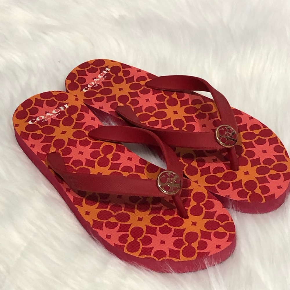 Coach red and pink flip flop